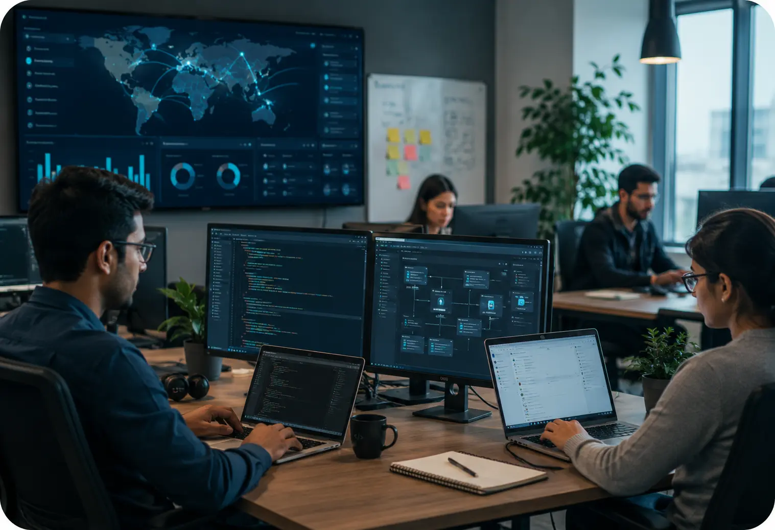 Offshore software engineering workspace with developers on web and cloud applications